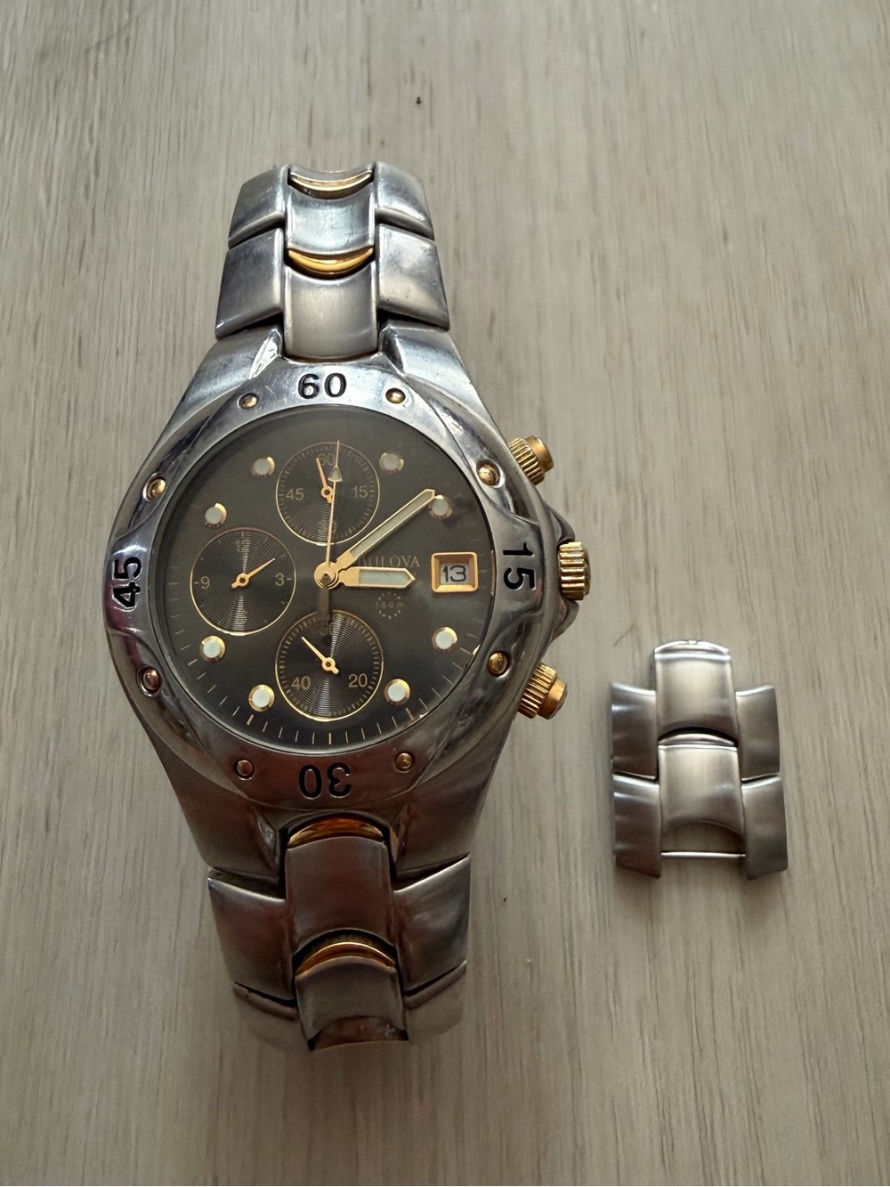 Vintage Bulova Marine Star Mens Watch Two Tone Chronograph